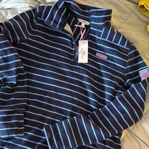 NWT Navy Striped Quarter-Zip Pullover vineyard vines shep shirt